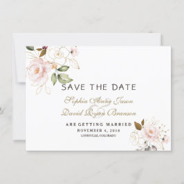 Reserve A Data Salve o Dia do Casamento Floral Dourado com Rubor