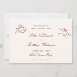 Reserve A Data Salve o Dia do Casamento Ilustrado Vermelho Capric