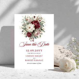 Reserve A Data Salve o Dia Floral Borgonha Rubor Vermelho Intenso