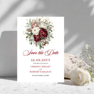 Reserve A Data Salve o Dia Floral Burgundy Blush Opulento