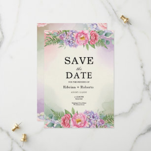 Reserve A Data Salve o Dia Floral Hortênsia Roxa Peônia Rosa