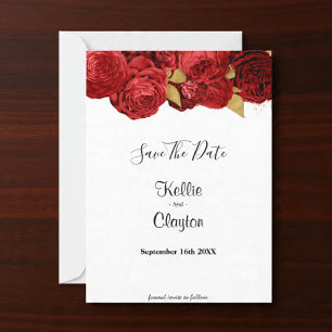 Reserve A Data Salve o Dia Floral Vermelho e Dourado