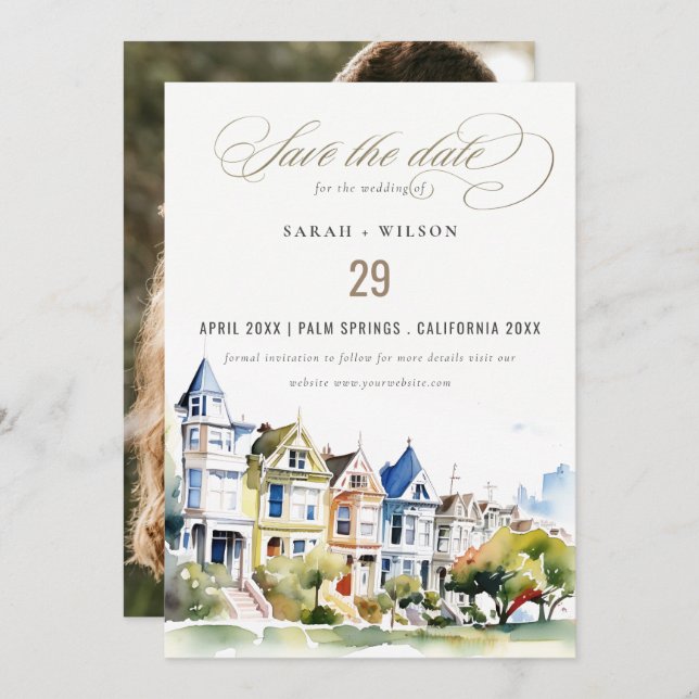 Reserve A Data San Francisco Painted Ladies Scape Photo Wedding (Frente/Verso)