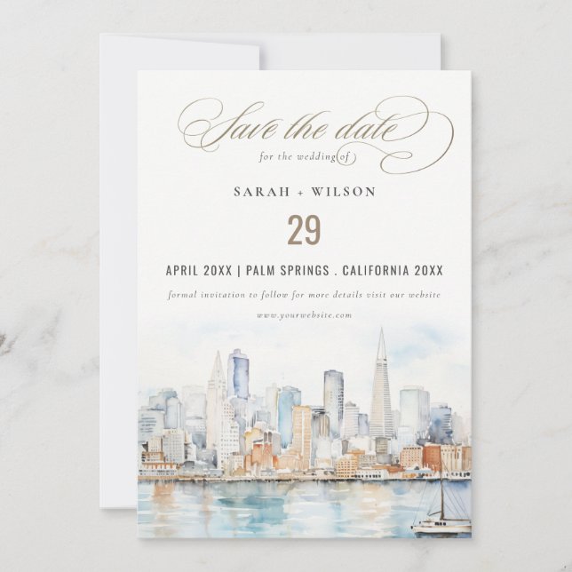 Reserve A Data San Francisco Watercolor Landscape Wedding (Frente)