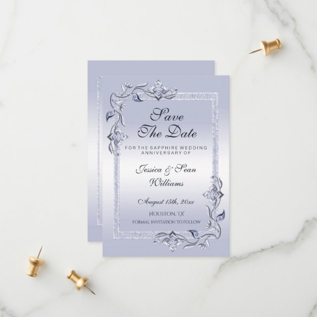 Reserve A Data Sapphire Gem & Glitter 45º Aniversário de Casament (Frente/Verso In Situ)