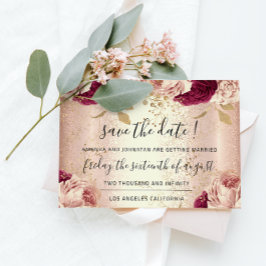 Reserve A Data Save The Date Burgundy Rose Gold Roses Marsala