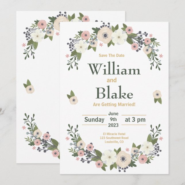 Reserve A Data Save the Date Floral Botânico Romântico (Frente/Verso)