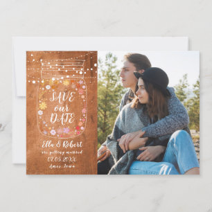 Reserve A Data Save the Date Mason Jar String Lights Rustic Photo