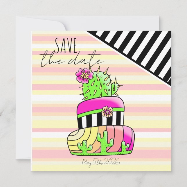 Reserve A Data "Save the Date" Neon Cactus Invitation (Frente)