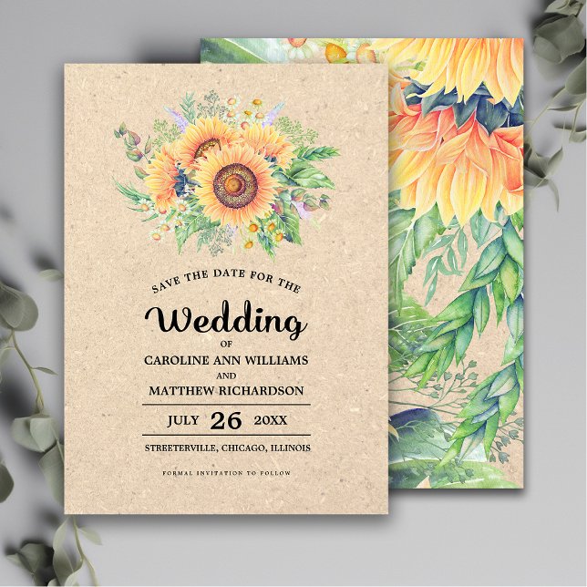 Reserve A Data Save the Date. Rustic Sunflowers Wedding Cards (Criador carregado)