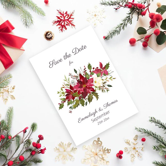 Reserve A Data Scarlet Red Poinsettia Florals Salvem a Data (Criador carregado)