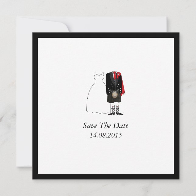 Reserve A Data Scottish Kilt Bride & Groom Save Date - red (Frente)