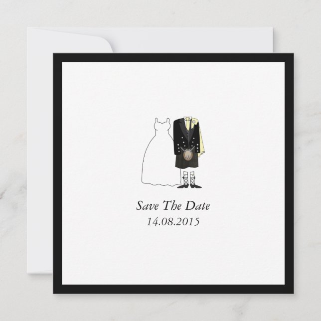 Reserve A Data Scottish Kilt Bride & Groom Save Date - yellow (Frente)