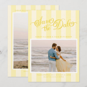 Reserve A Data Script Amarelo de Manteiga Estampada Elegante Salv