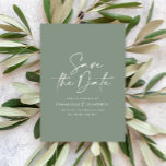 Reserve A Data Script casual sage, casamento da tipografia verde<br><div class="desc">Escrito casual no casamento da tipografia verde da idade khaki escura salvar o anúncio da data.</div>