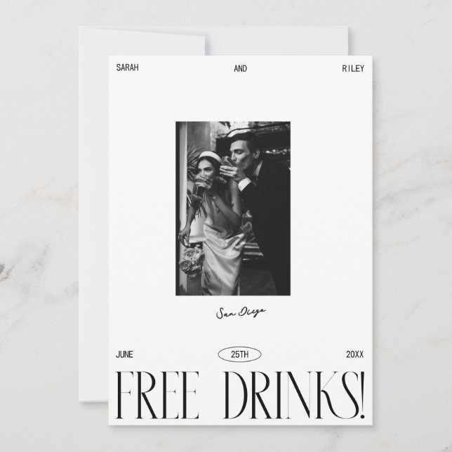 Reserve A Data Script de Bebidas Grátis Simples Moderno (Frente)