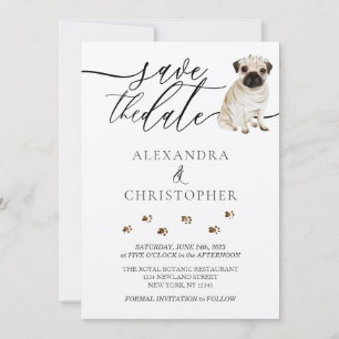 Reserve A Data script de caligrafia de casamento de filhote Pug