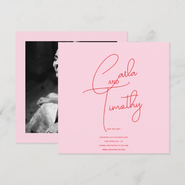 Reserve A Data Script de Caligrafia Moderna Vermelho Rosa Foto Sa (Frente/Verso)