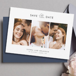 Reserve A Data Script de Colagem de 3 Fotos Moderno Minimalista S