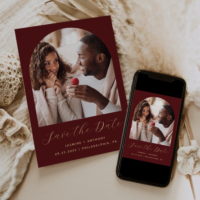 Reserve A Data Script de Foto de Arco Minimal Boho Burgundy Gold (Criador carregado)