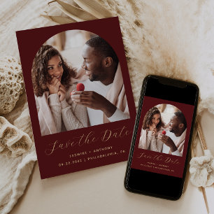 Reserve A Data Script de Foto de Arco Minimal Boho Burgundy Gold