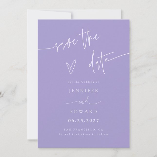 Reserve A Data Script de Letra à Mão Violeta Casamento Salve a Da (Frente)