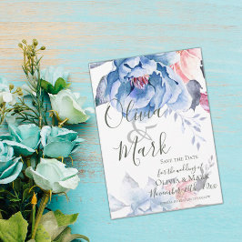 Reserve A Data Script Elegante | Azul Aquarela Floral | Casamento