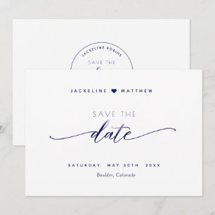Reserve A Data Script Elegante, Branco e Marinho, Casamento Simpl