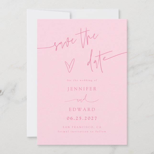 Reserve A Data Script Letra à Mão Rosa Save The Date Casamento (Frente)