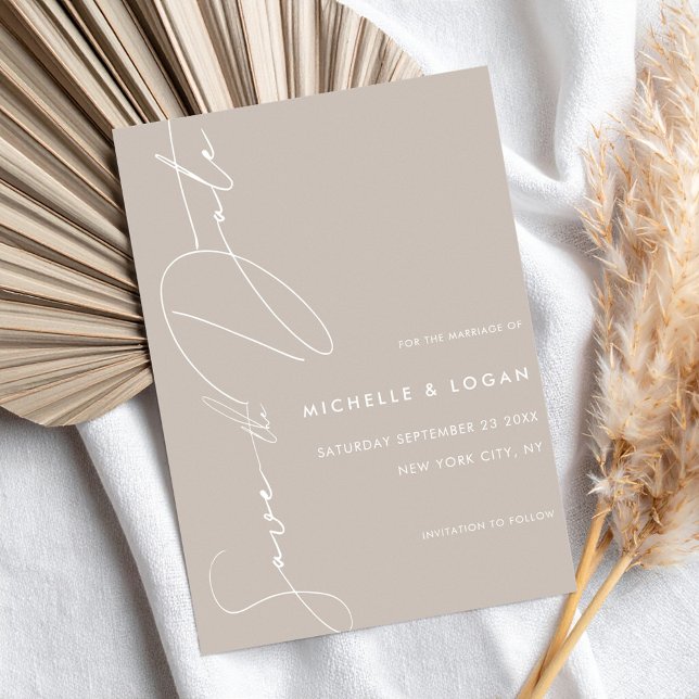 Reserve A Data Script Manuscrito Simples Moderno de Taupe (Criador carregado)