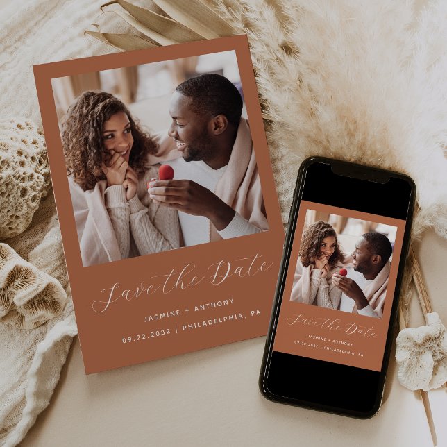 Reserve A Data Script Minimal Uma Foto Terracotta (Criador carregado)