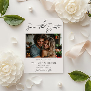 Reserve A Data Script Minimalista Elegante Duas Fotografias Salva