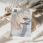Reserve A Data Script Minimalista Moderno | Código de foto e QR<br><div class="desc">Esse casamento elegante e minimalista salva os cartões de data,  com tipografia moderna e texto limpo,  sans serif como uma sobreposição na sua foto pessoal favorita,  junto com um código QR para seus convidados pesquisarem mais detalhes do casamento.</div>