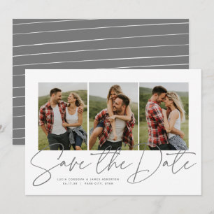 Reserve A Data Script moderno e elegante três fotos salvar a data