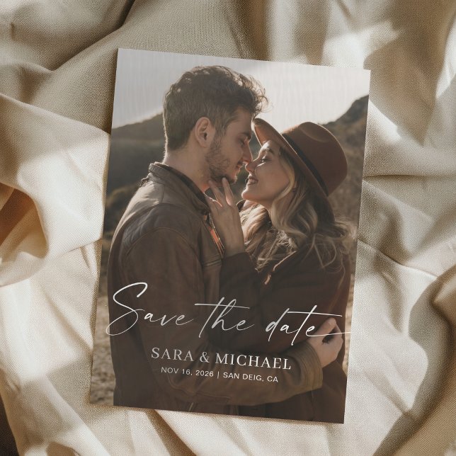 Reserve A Data Script Moderno Elegante Foto de Casamento Salvar a (Criador carregado)