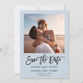 Reserve A Data Script Moderno Simples Azul Empoeirado Foto Chic