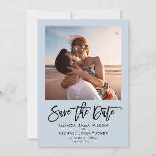 Reserve A Data Script Moderno Simples Azul Empoeirado Foto Chic