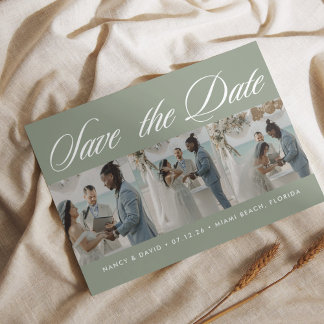 Reserve A Data Script Sage Green photo Collage Beach Wedding 