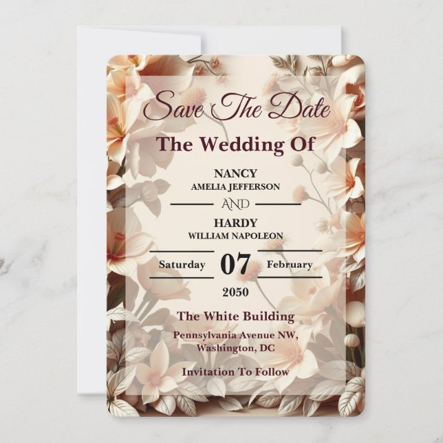 Reserve A Data Sculptural Floral Neutral Wedding Save The Date (Frente)