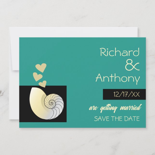 Reserve A Data Seashell and Hearts, Beach Wedding (Frente)