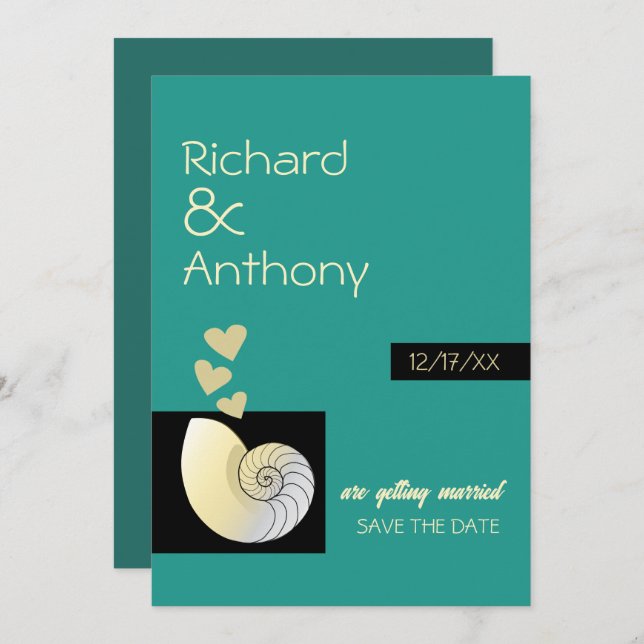 Reserve A Data Seashell and Hearts, Beach Wedding (Frente/Verso)