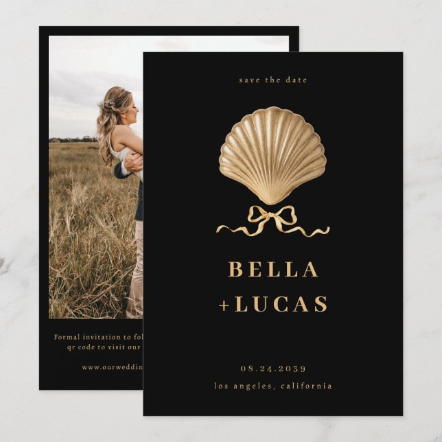 Reserve A Data Seashell com um Casamento de Destino de Praia Dour (Frente/Verso)