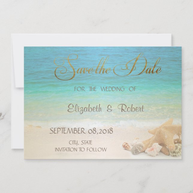 Reserve A Data Seashells De Casamento De Praia Salvem A Data (Frente)