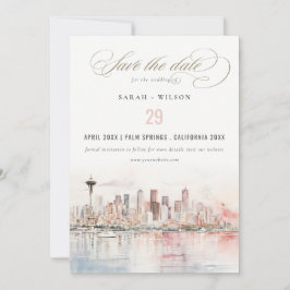 Reserve A Data Seattle, Washington Watercolor Landscape Wedding