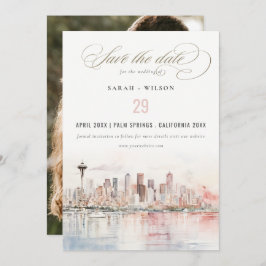 Reserve A Data Seattle Washington Watercolor Scape Wedding Photo