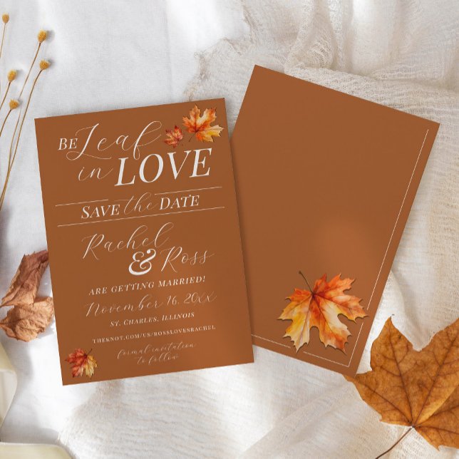 Reserve A Data Seja Folha No Amor Caiu Folhas Queimadas Casamento (Simple modern elegant rustic watercolor fall leaves Be Leaf in Love Autumn wedding save the date)