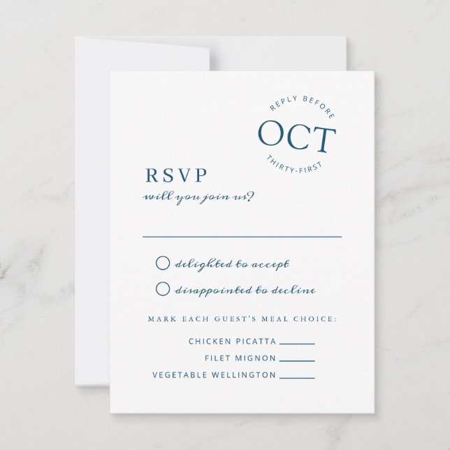 Reserve A Data Selo de Data Moderna Azul Marinho Casamento RSVP (Frente)