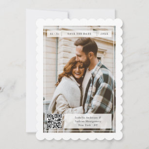 Reserve A Data Selo Moderno Retro Código QR Casamento Foto de Doi
