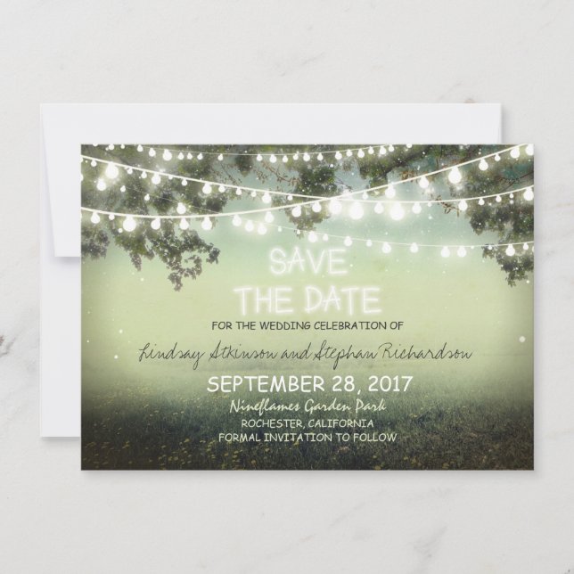 Reserve A Data sequência de luzes rustic SAVE THE DATE FLAT CARDS (Frente)
