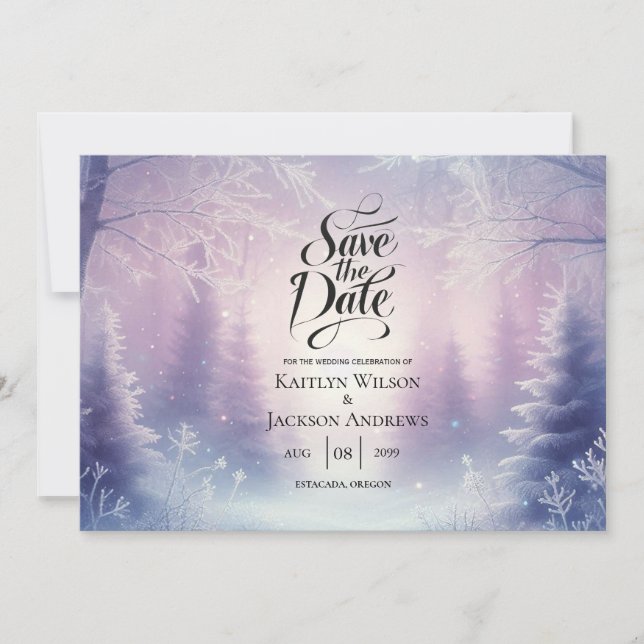 Reserve A Data Serenata de Neve de Inverno de Lavanda Casamento (Frente)